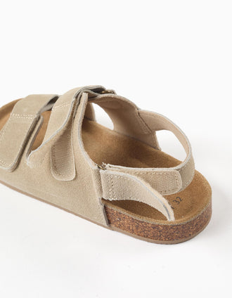 Sandales en daim à semelle intérieure en liège pour garçon, beige