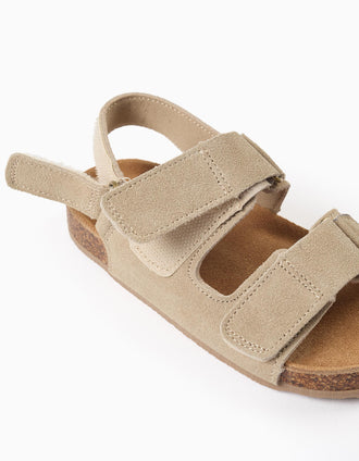 Sandales en daim à semelle intérieure en liège pour garçon, beige