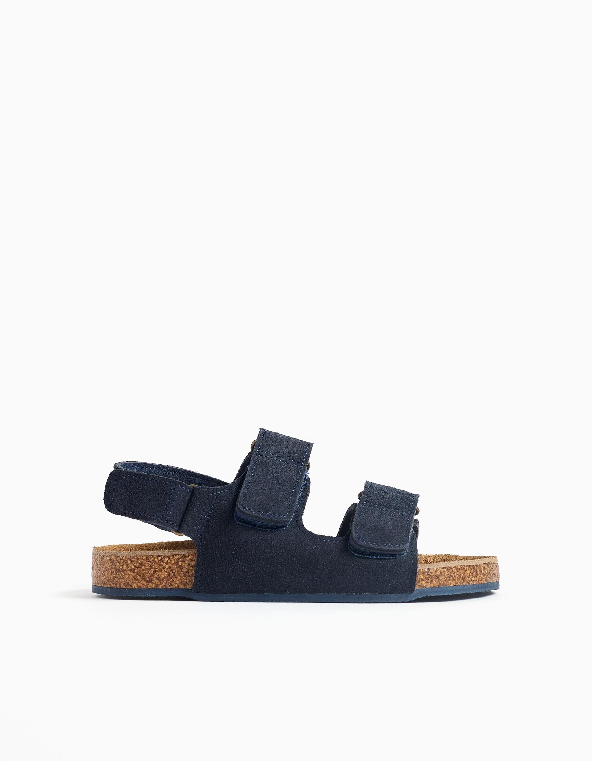 Suede footbed sandals with cork insole for boys, dark blue