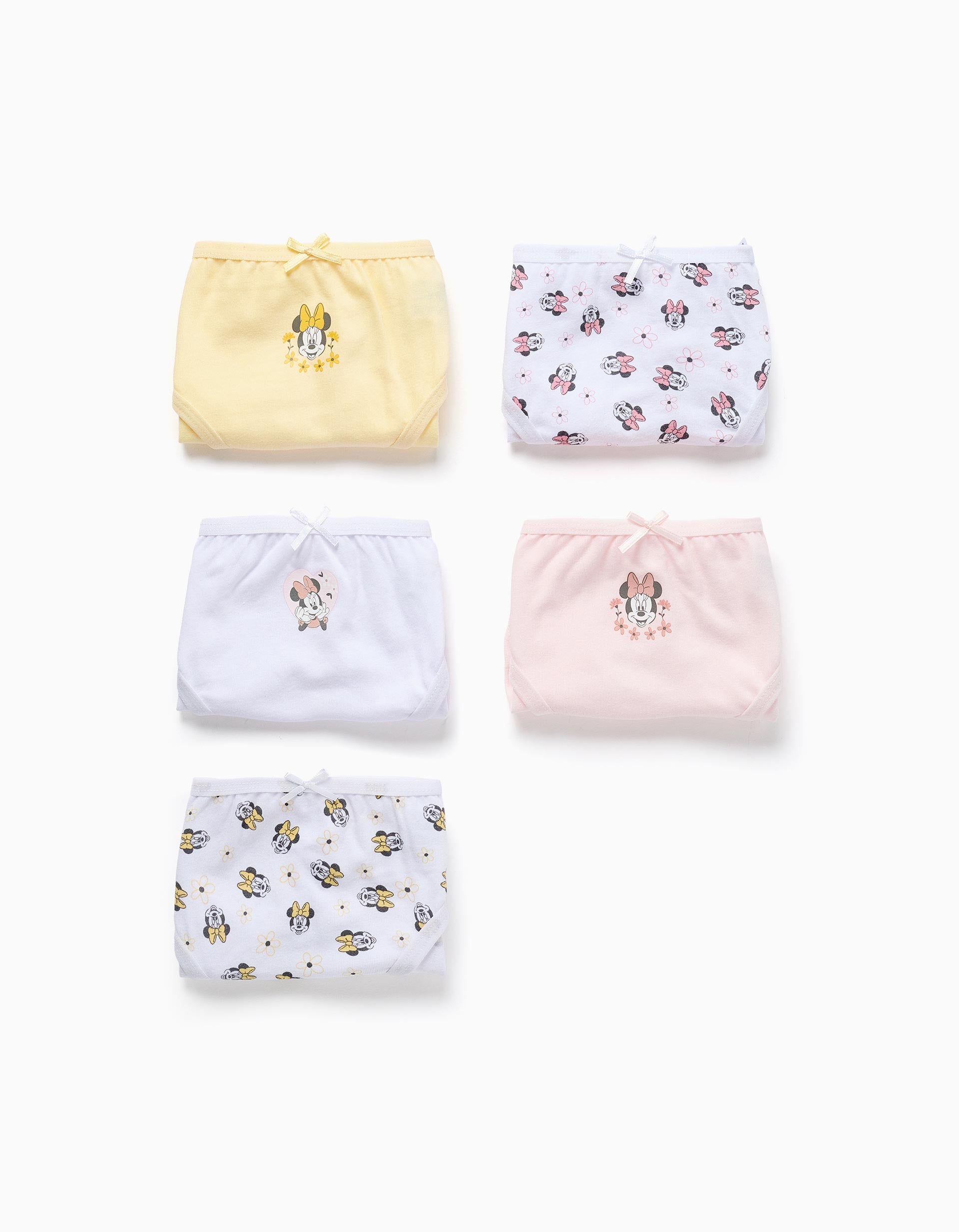 Pack de 5 cuecas com estampados Minnie para menina, rosa/branco/amarelo