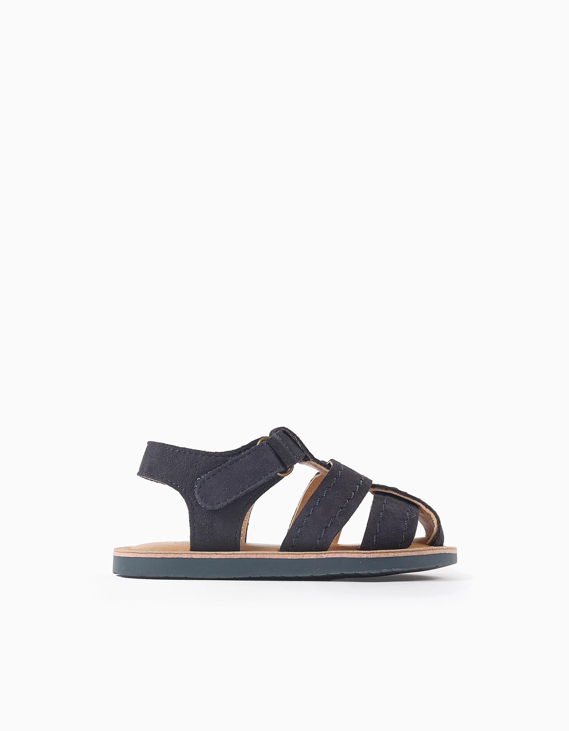 Sandalias cerradas de ante antideslizantes para bebés, azul marino