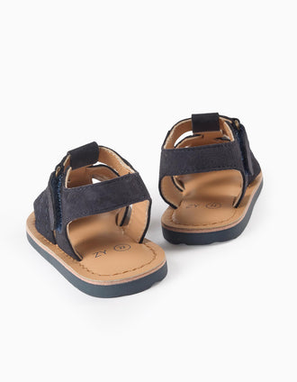 Sandalias cerradas de ante antideslizantes para bebés, azul marino