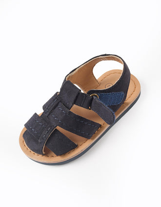 Sandalias cerradas de ante antideslizantes para bebés, azul marino
