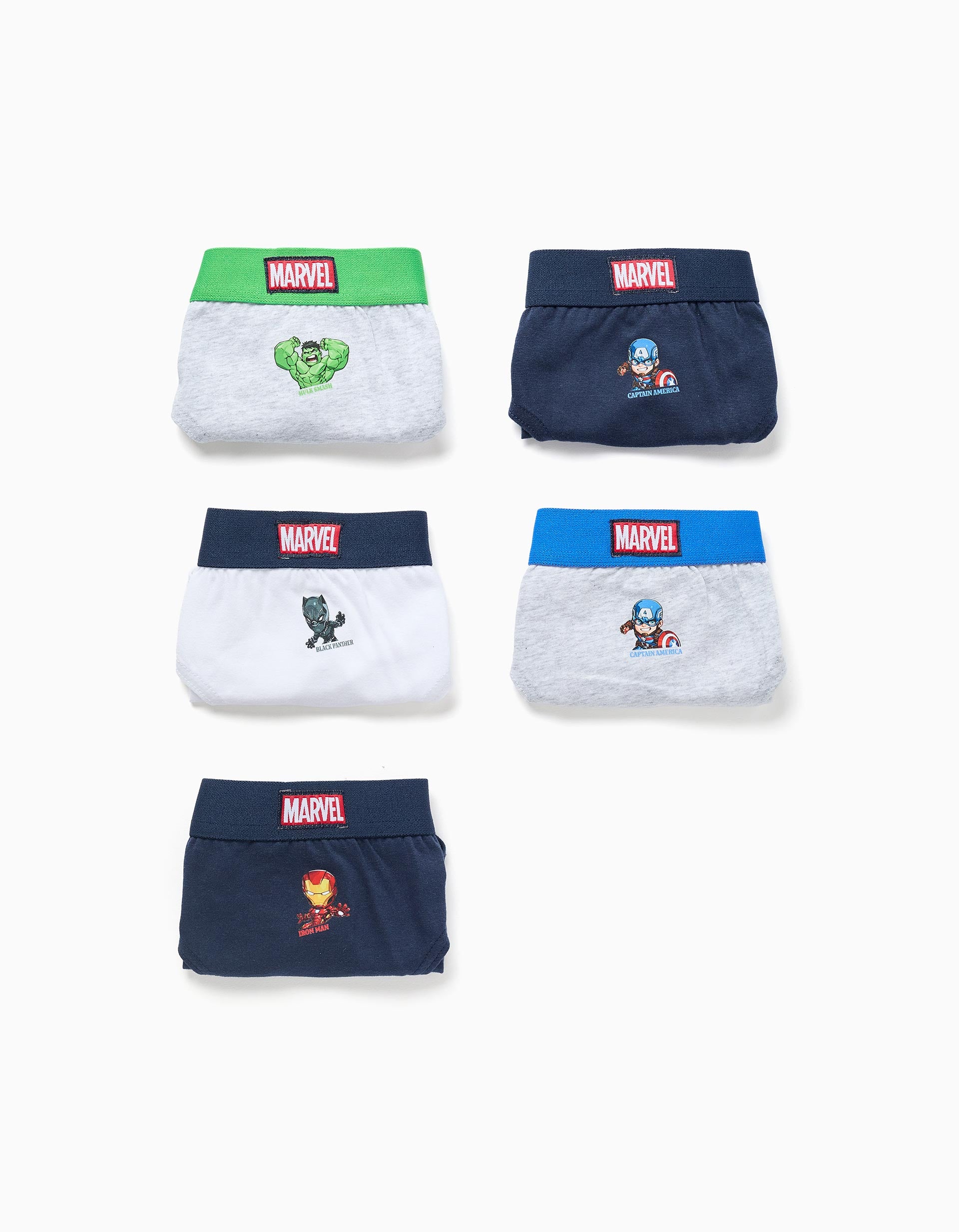 Lot de 5 slips à imprimés Avengers pour garçon, bleu/gris/blanc