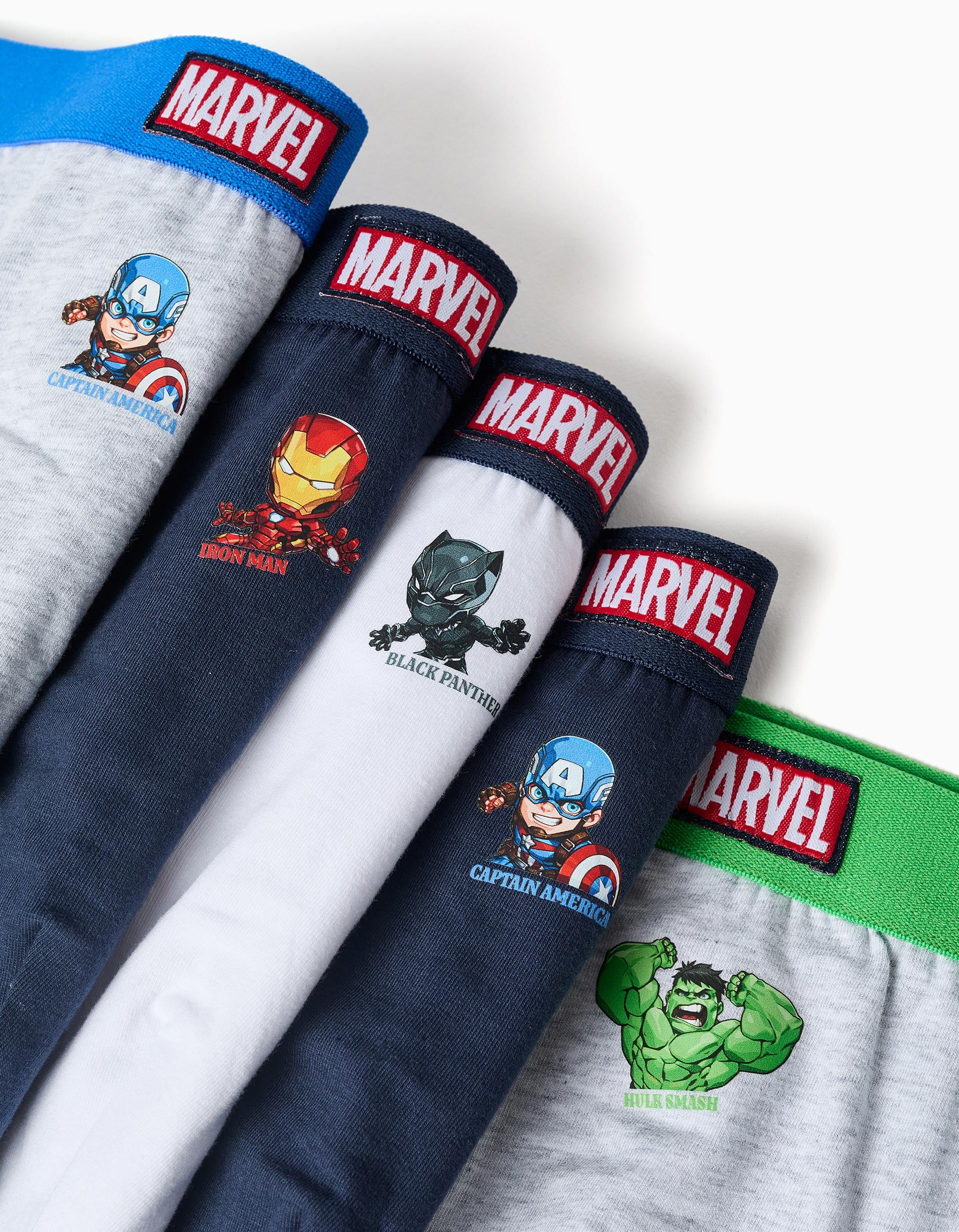 Lot de 5 slips à imprimés Avengers pour garçon, bleu/gris/blanc