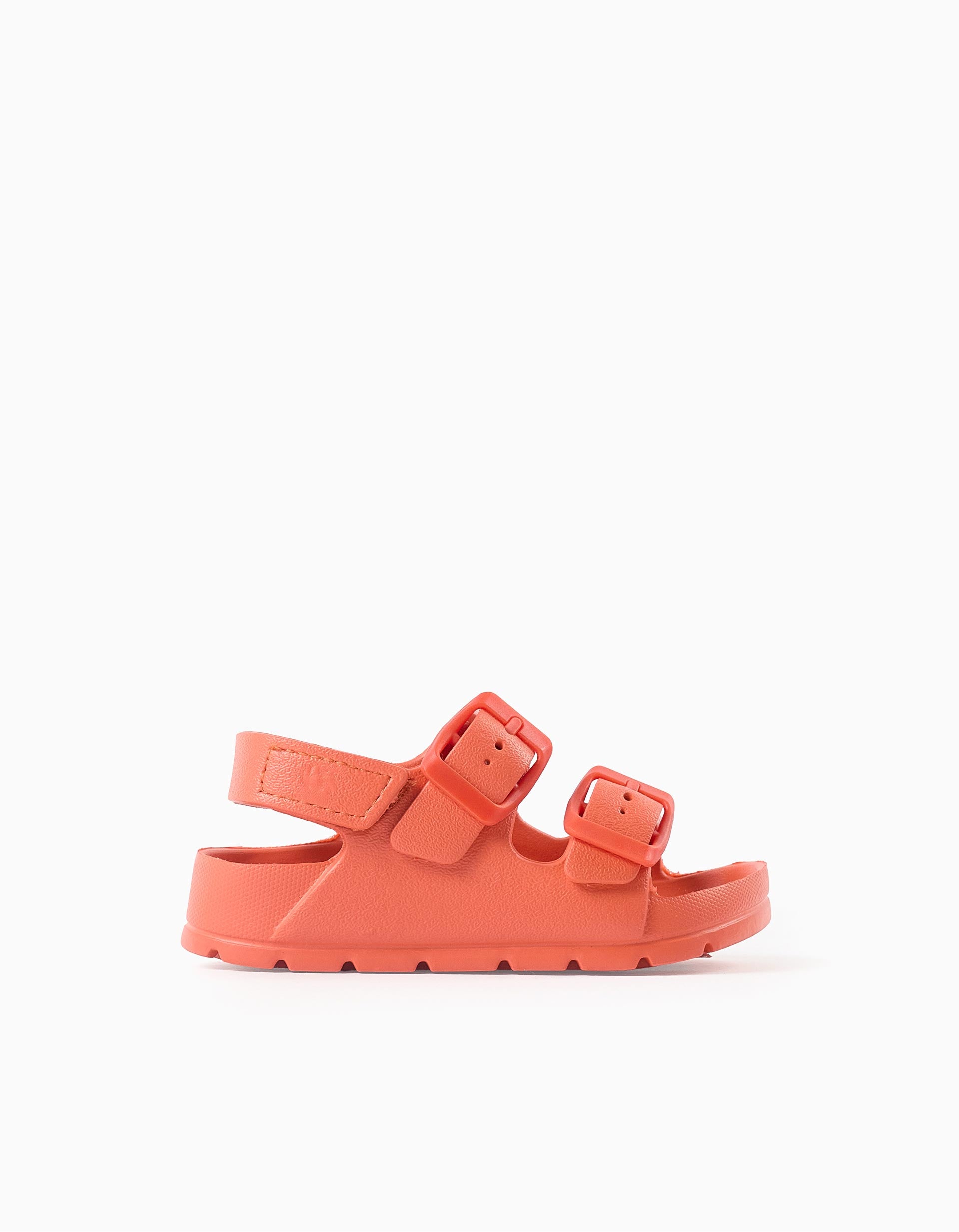 Rubber buckle footbed sandals for babies, orange