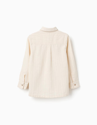 Long sleeve striped shirt in linen for boys, light beige