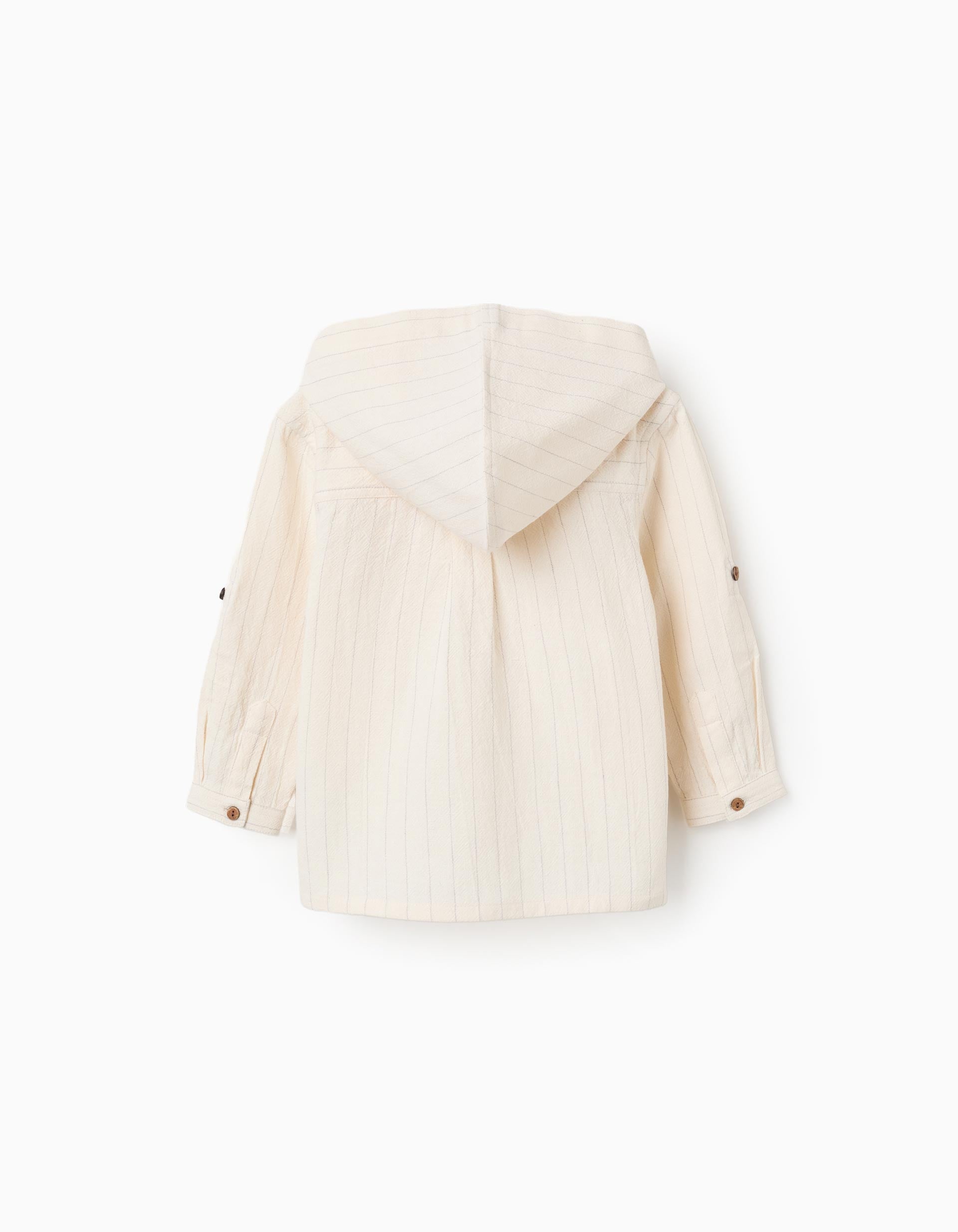Chemise en lin à rayures et capuche pour bébé garçon, beige clair