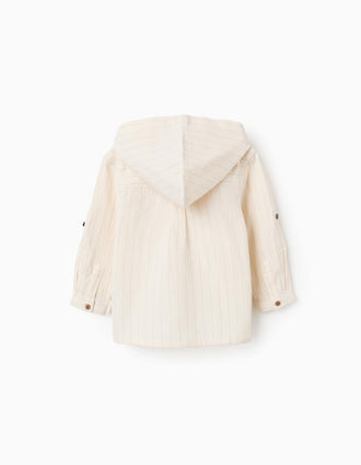 Camisa de lino a rayas y con capucha para bebé niño, beige claro