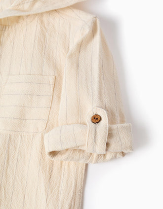 Camisa de lino a rayas y con capucha para bebé niño, beige claro