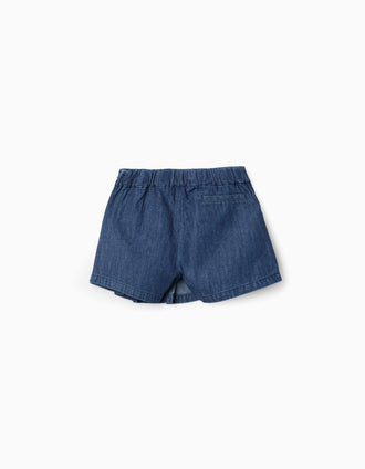 Jupe-short en jean avec plis à l'avant pour fille, bleu foncé