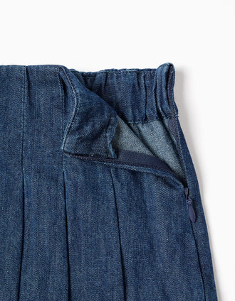 Jupe-short en jean avec plis à l'avant pour fille, bleu foncé