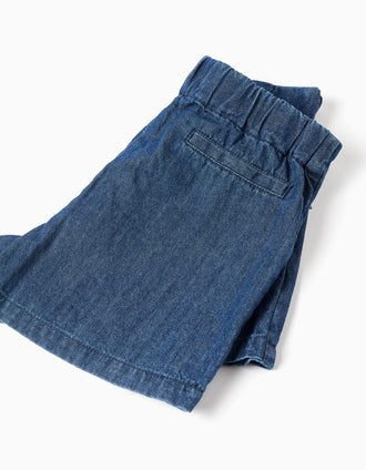 Jupe-short en jean avec plis à l'avant pour fille, bleu foncé