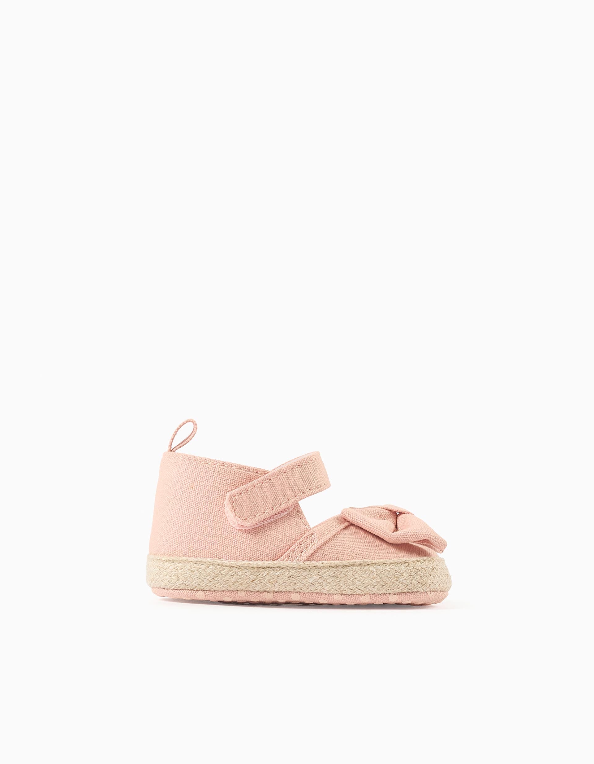 Ballerina shoes in canvas with bow for newborn girls, light pink