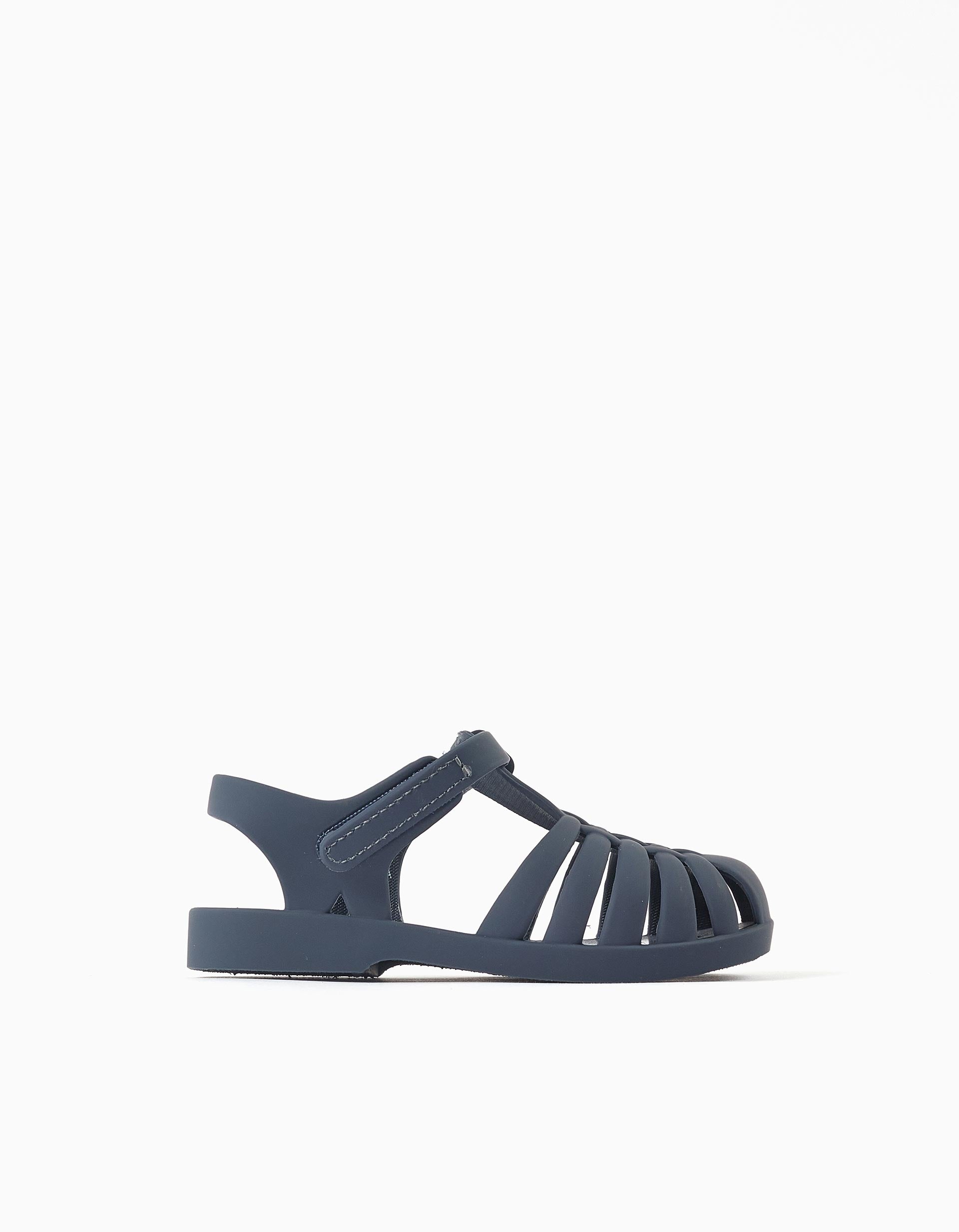 Sandálias jelly de borracha com tira autoaderente para bebé, azul-escuro