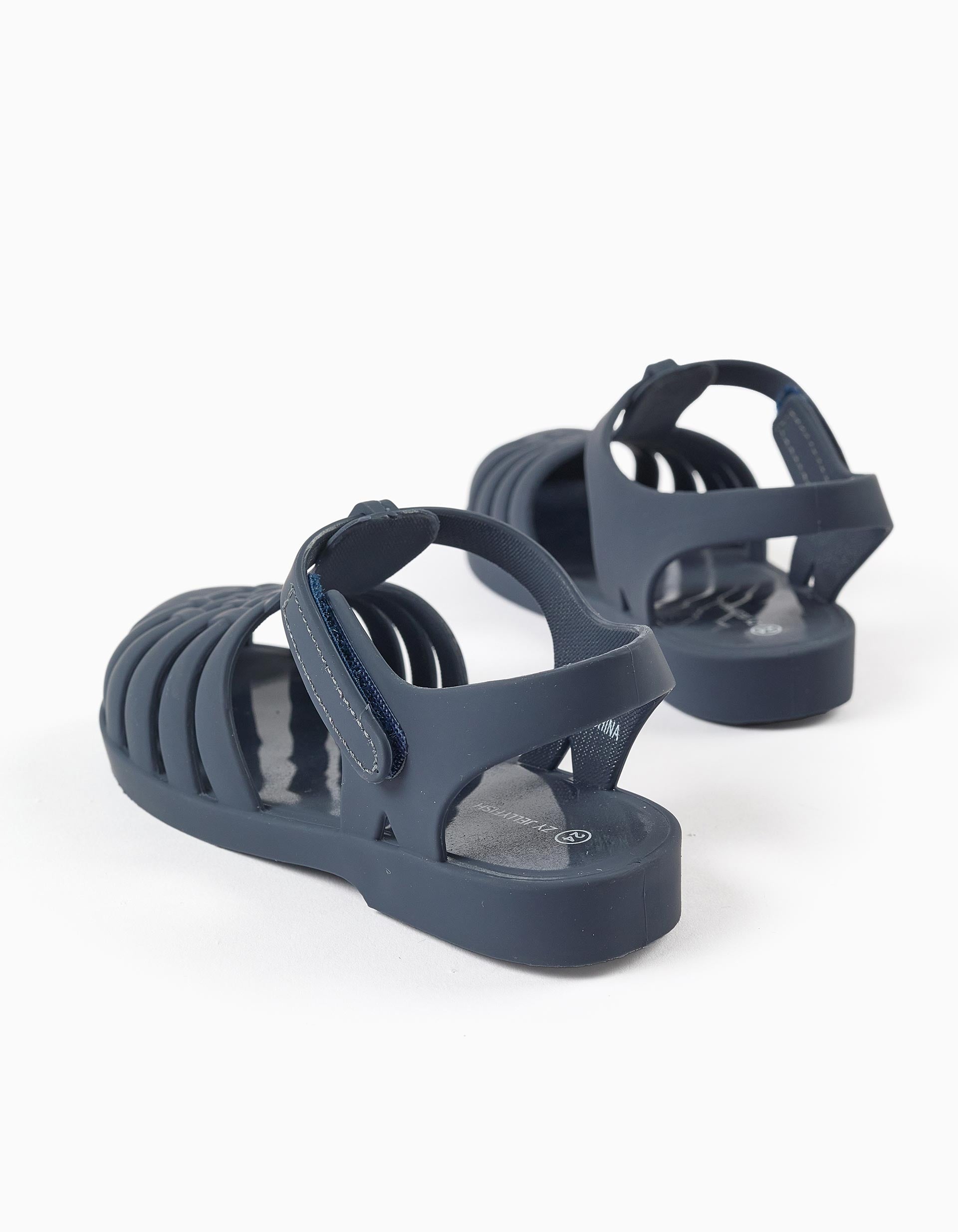 Sandálias jelly de borracha com tira autoaderente para bebé, azul-escuro