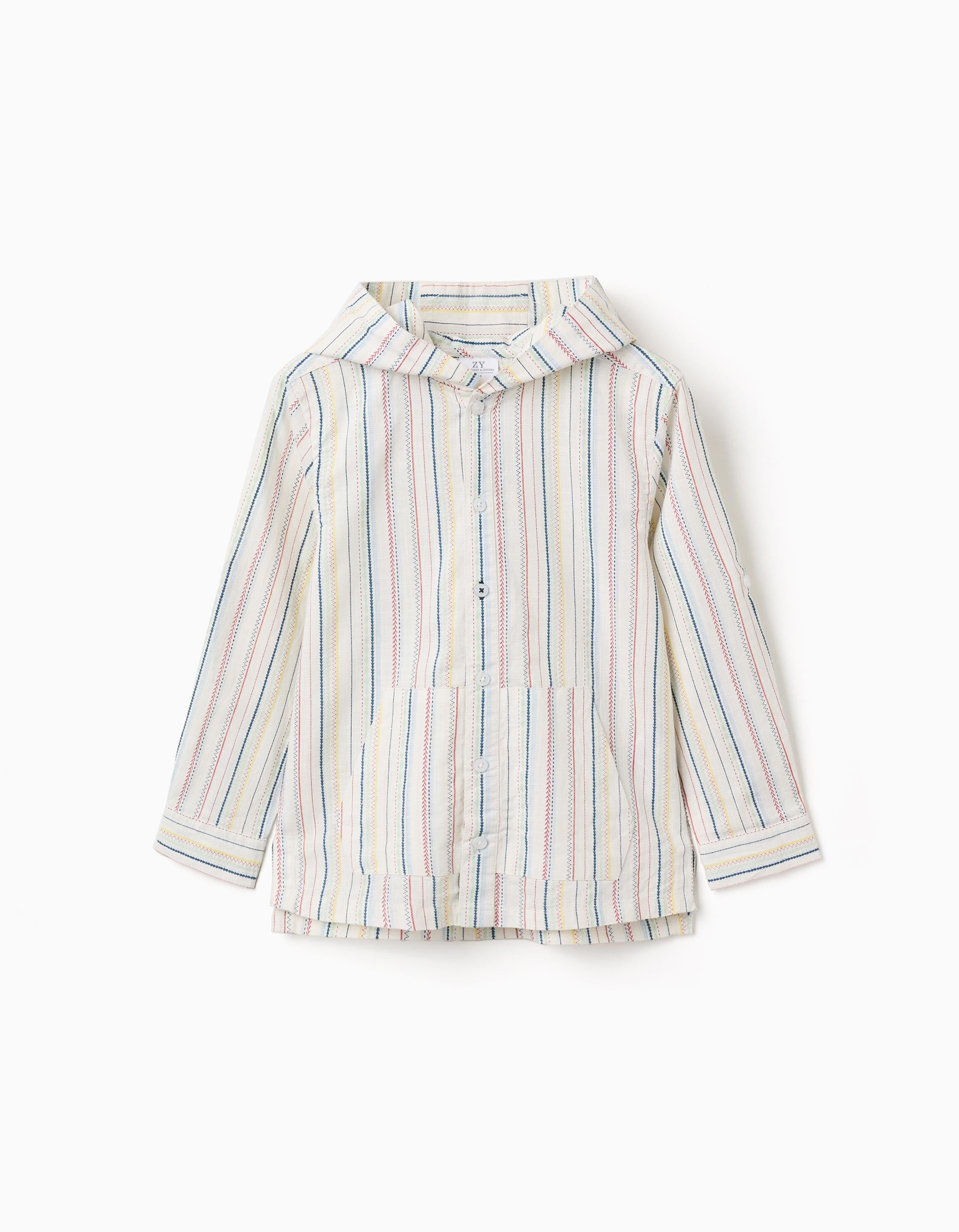 Long sleeve cotton shirt with stripes B&S for boys, multicolour