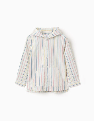 Long sleeve cotton shirt with stripes B&S for boys, multicolour