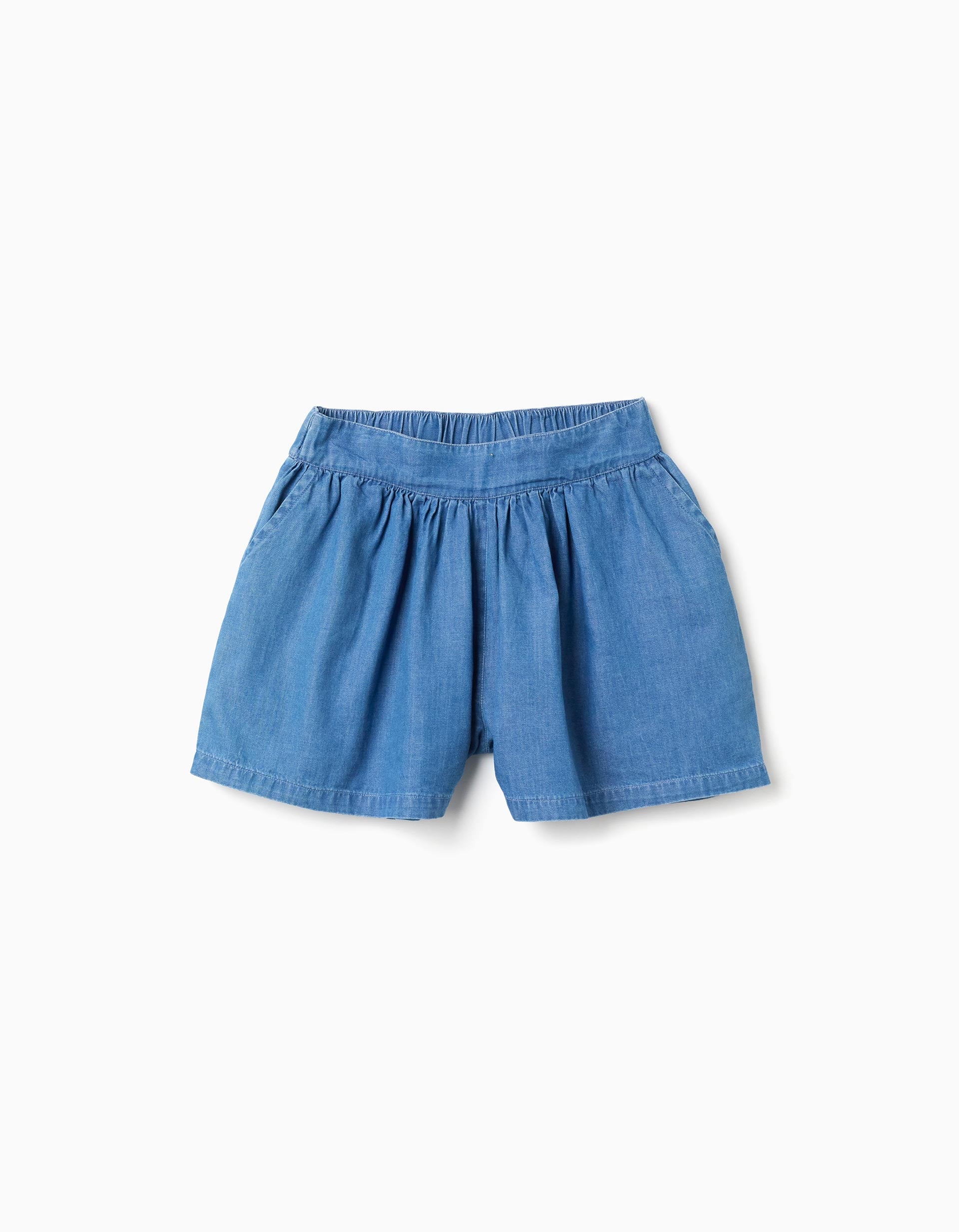 Cotton denim shorts with elastic waist and pockets for girls, blue