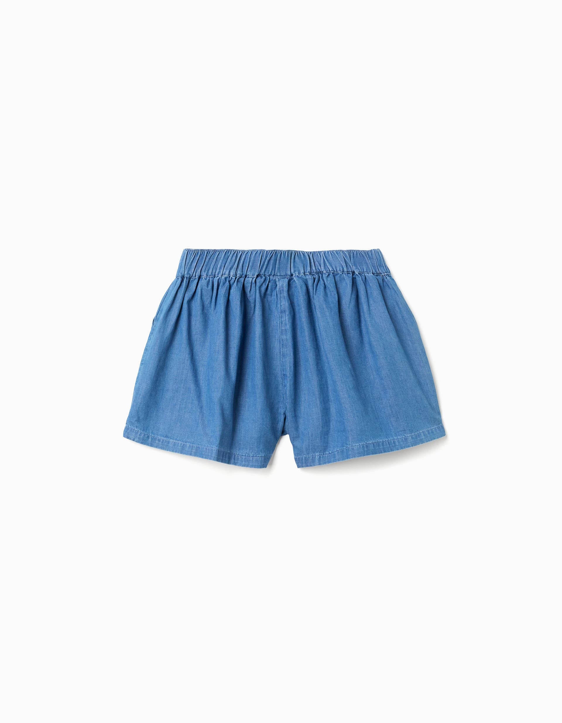 Cotton denim shorts with elastic waist and pockets for girls, blue
