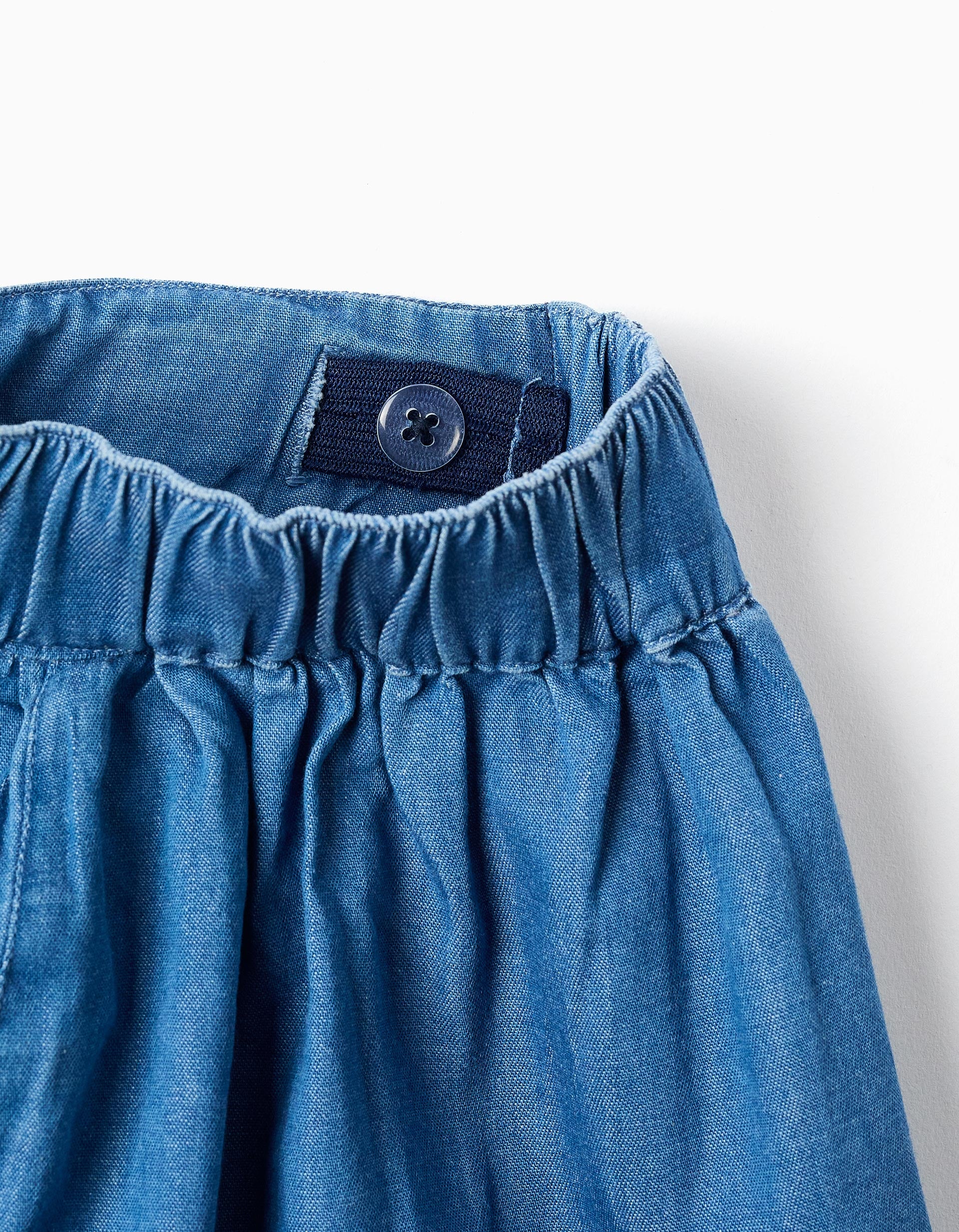 Cotton denim shorts with elastic waist and pockets for girls, blue