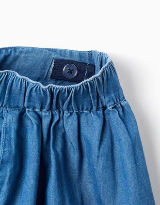 Cotton denim shorts with elastic waist and pockets for girls, blue