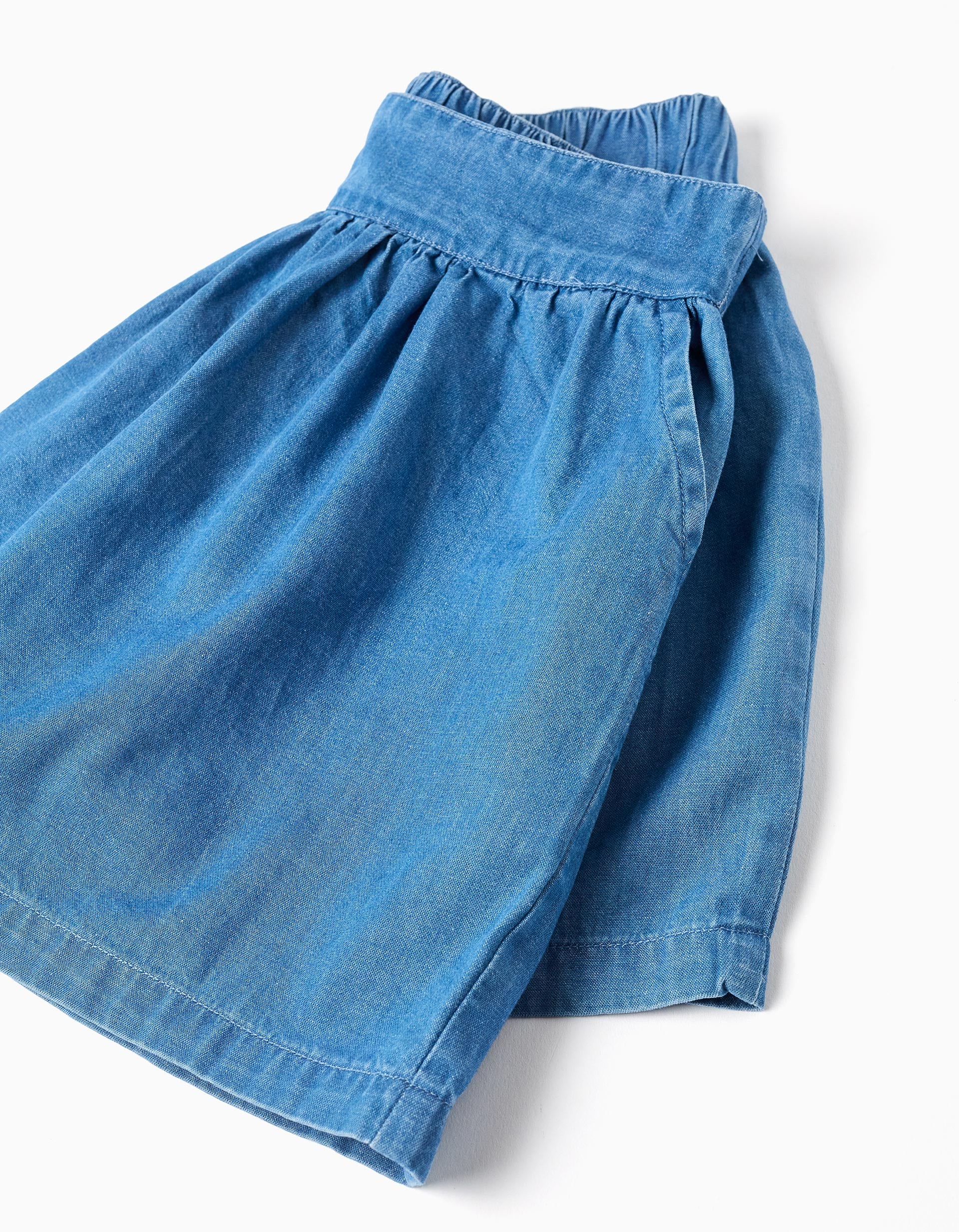Cotton denim shorts with elastic waist and pockets for girls, blue