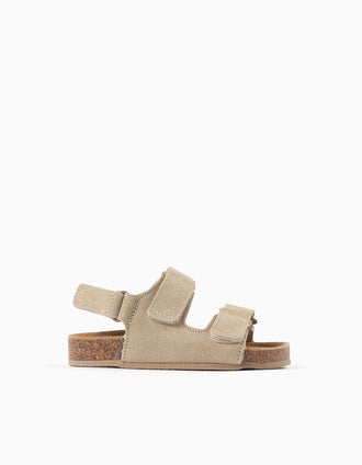 Sandales en daim à semelle intérieure en liège pour bébé garçon, beige