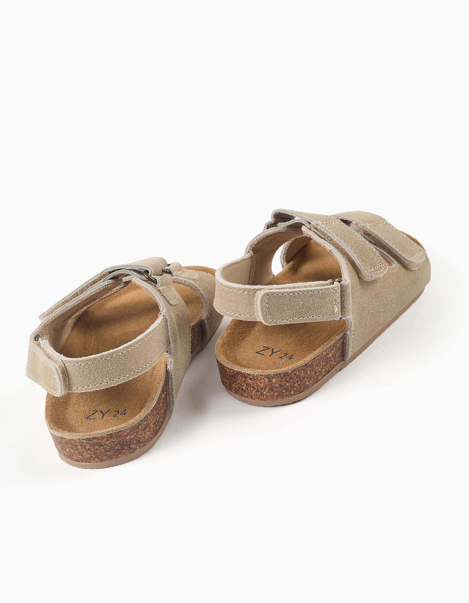 Suede footbed sandals with cork insole for baby boys, beige