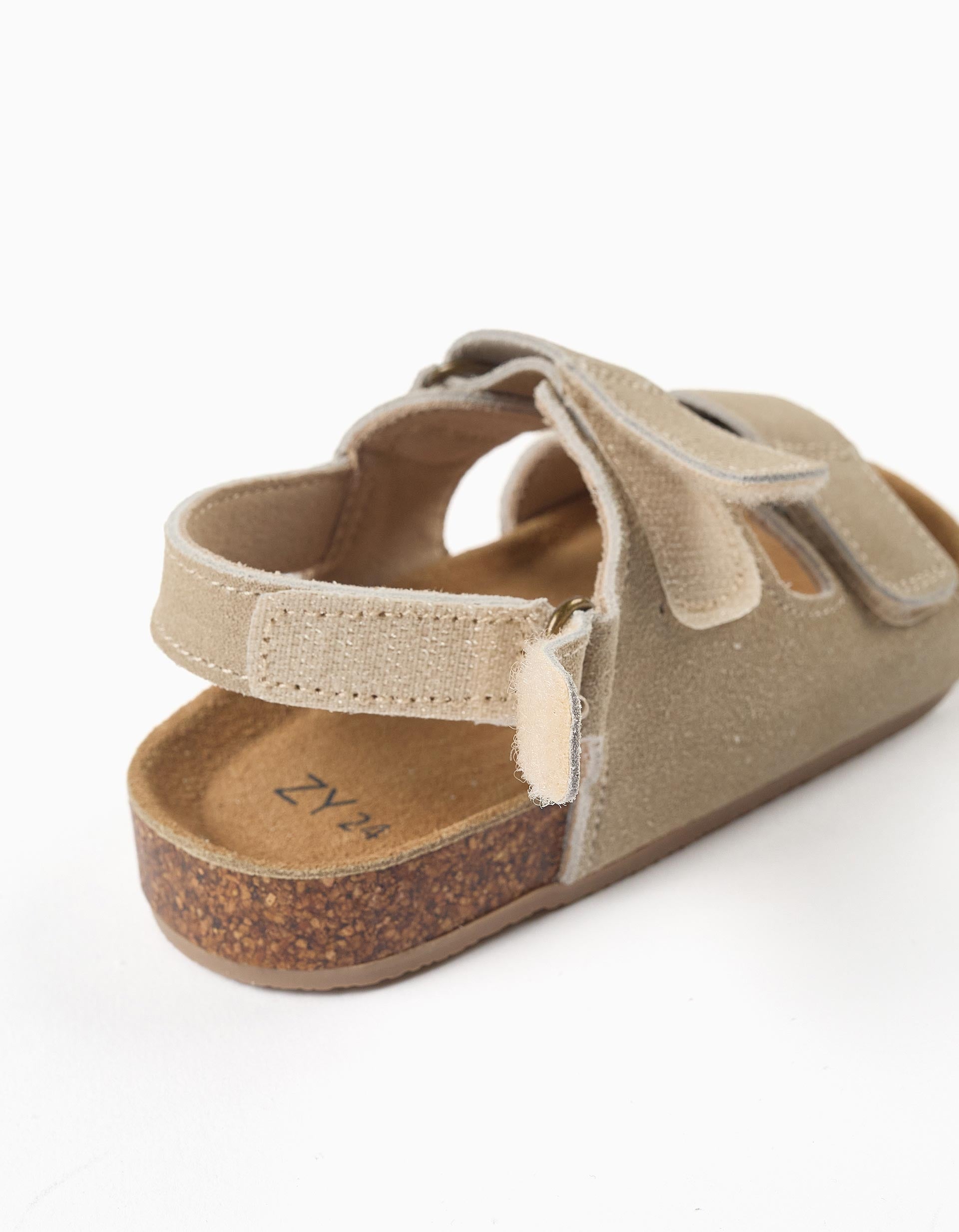 Suede footbed sandals with cork insole for baby boys, beige