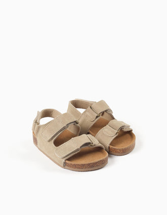 Sandales en daim à semelle intérieure en liège pour bébé garçon, beige