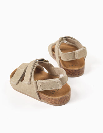 Sandales en daim à semelle intérieure en liège pour bébé garçon, beige