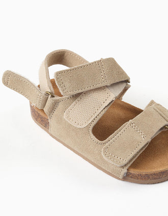 Sandales en daim à semelle intérieure en liège pour bébé garçon, beige