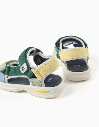 Superlight sandals with touch-fastening straps for baby boys, multicolour
