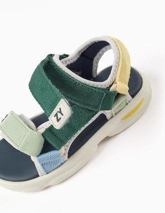Superlight sandals with touch-fastening straps for baby boys, multicolour