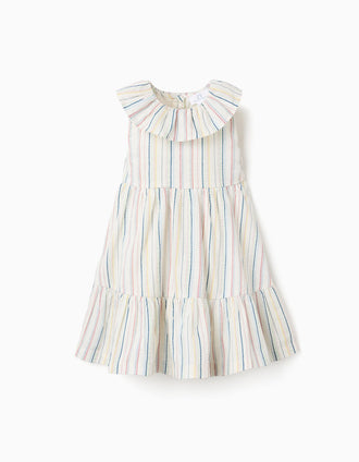 Cotton dress with ethnic stripes B&S for baby girls, multicolour