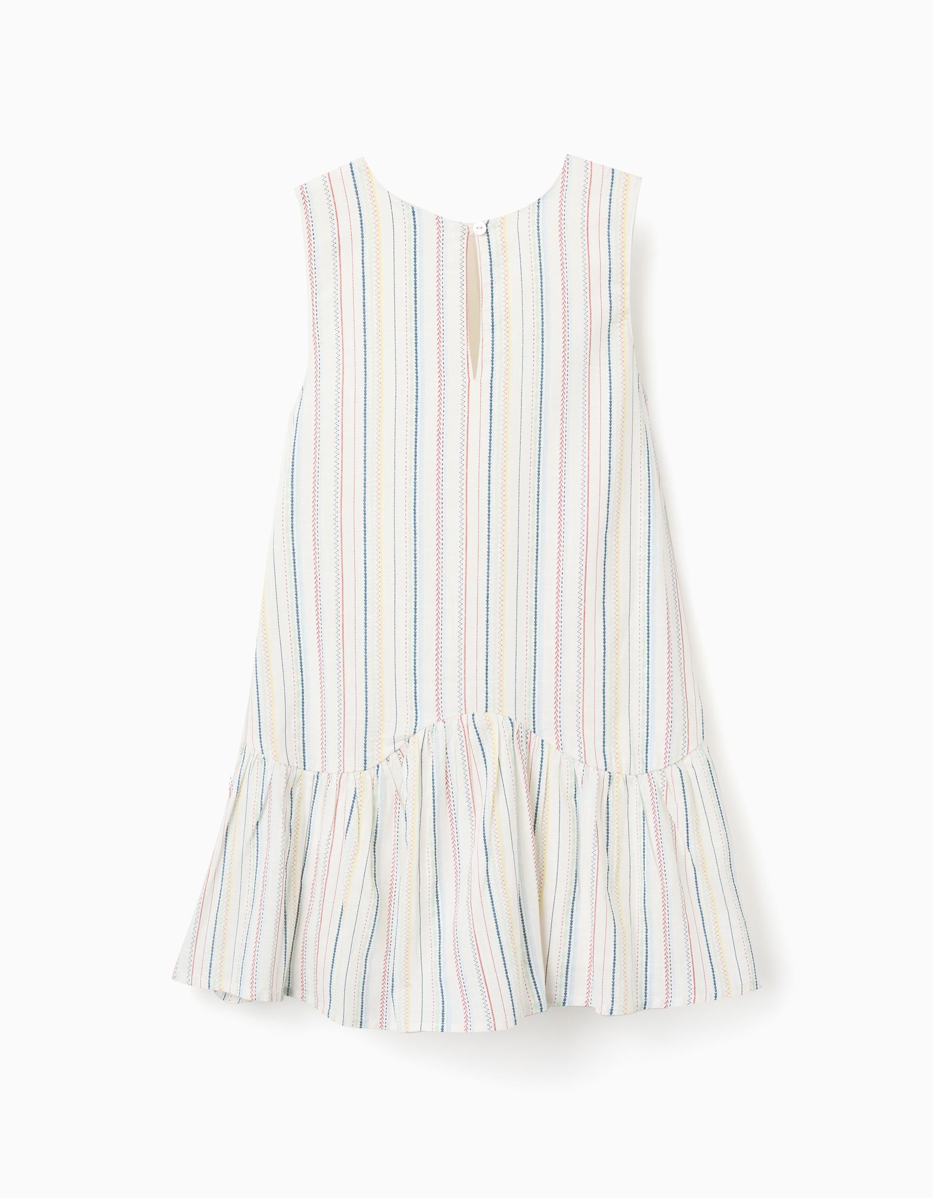 Sleeveless cotton dress with ethnic stripes B&S for girls, multicolour