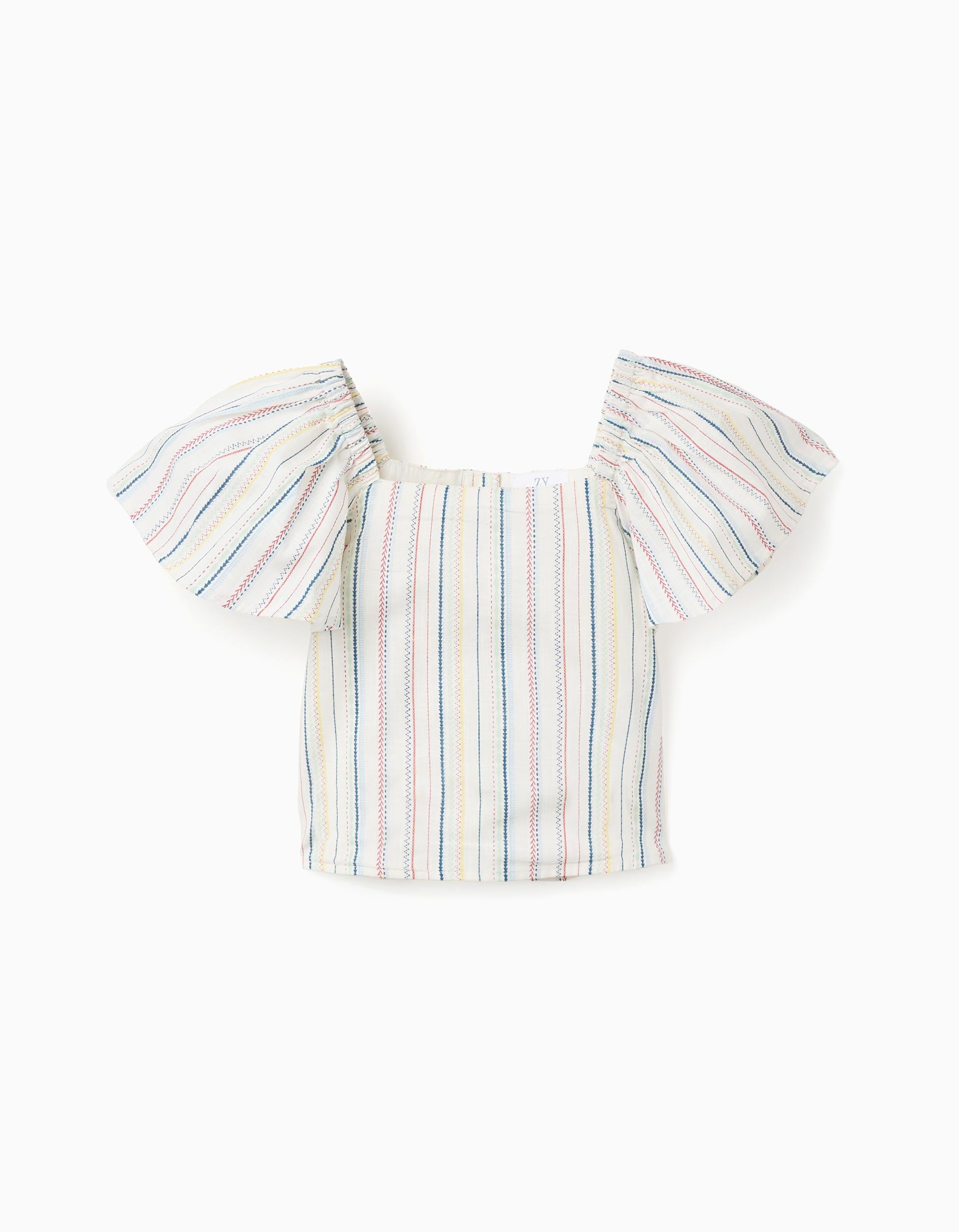 Cropped cotton blouse with ethnic stripes B&S for girls, multicolour
