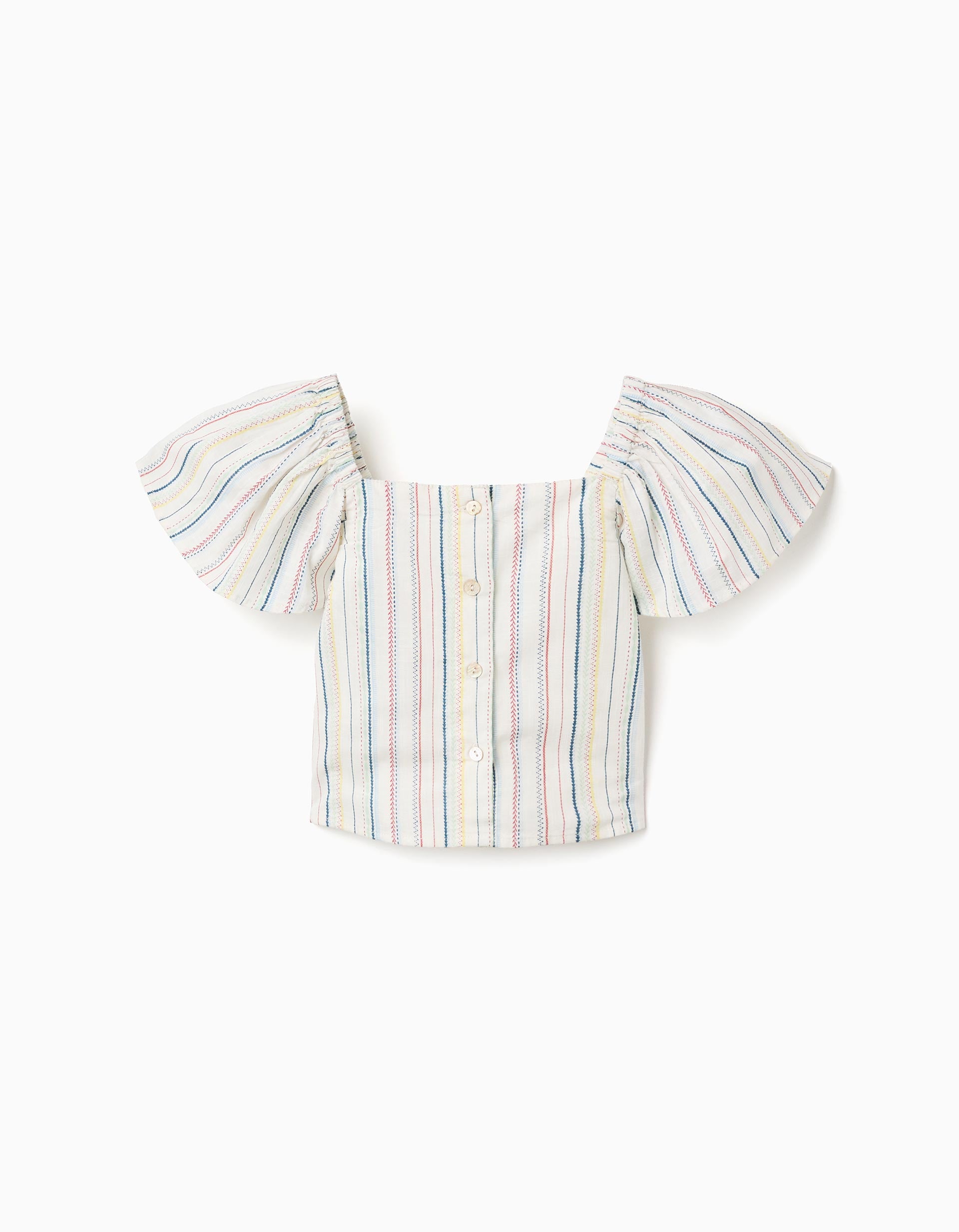 Cropped cotton blouse with ethnic stripes B&S for girls, multicolour