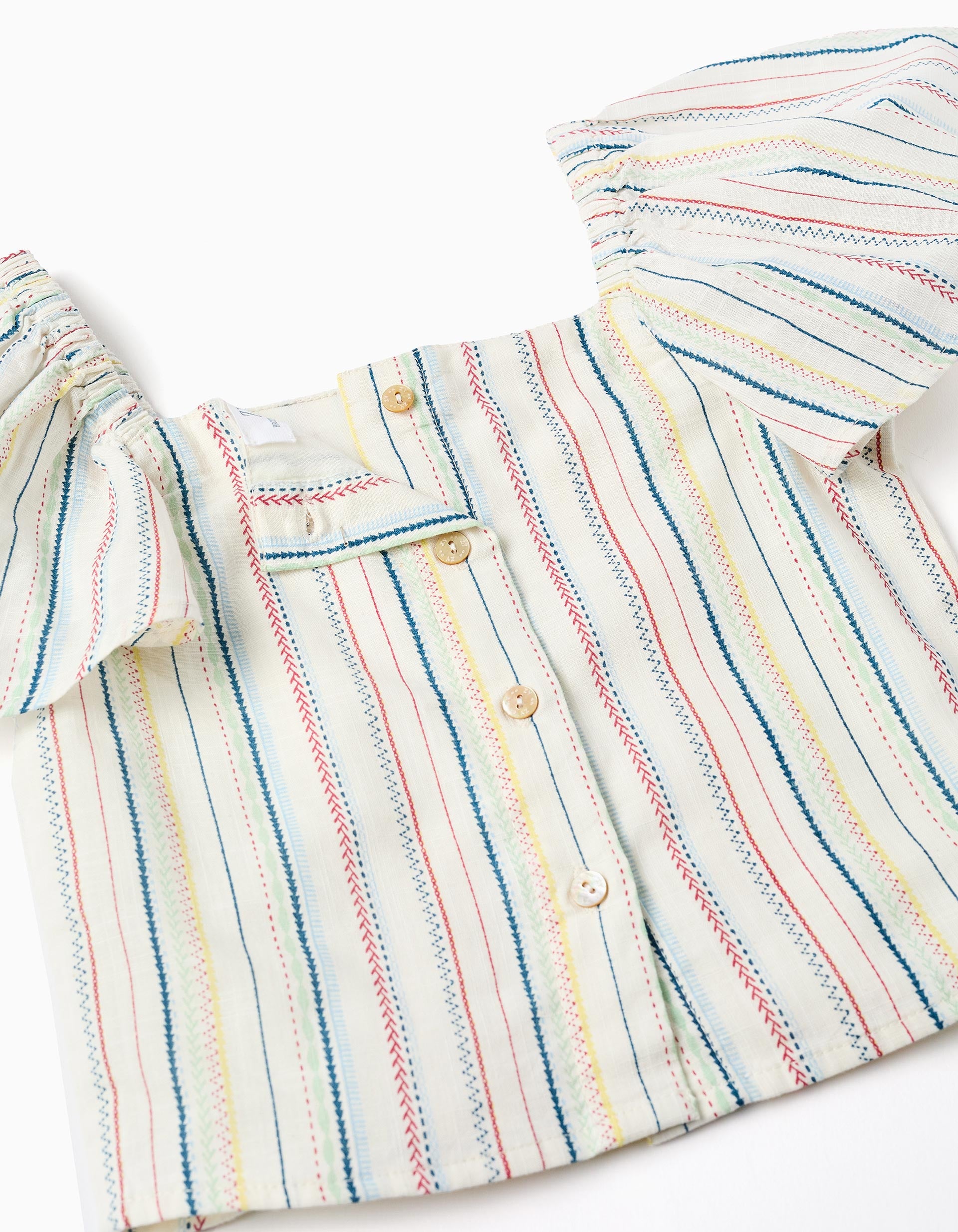 Cropped cotton blouse with ethnic stripes B&S for girls, multicolour