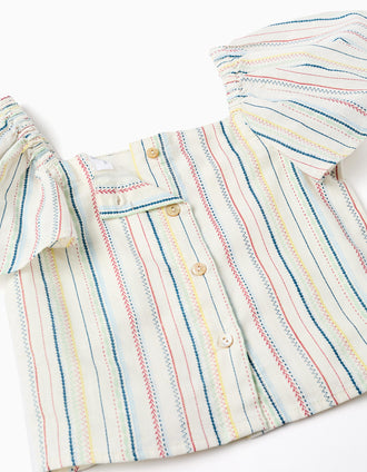 Cropped cotton blouse with ethnic stripes B&S for girls, multicolour