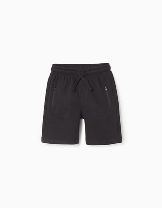 Pantalón corto con cordón y bolsillos para niño, negro