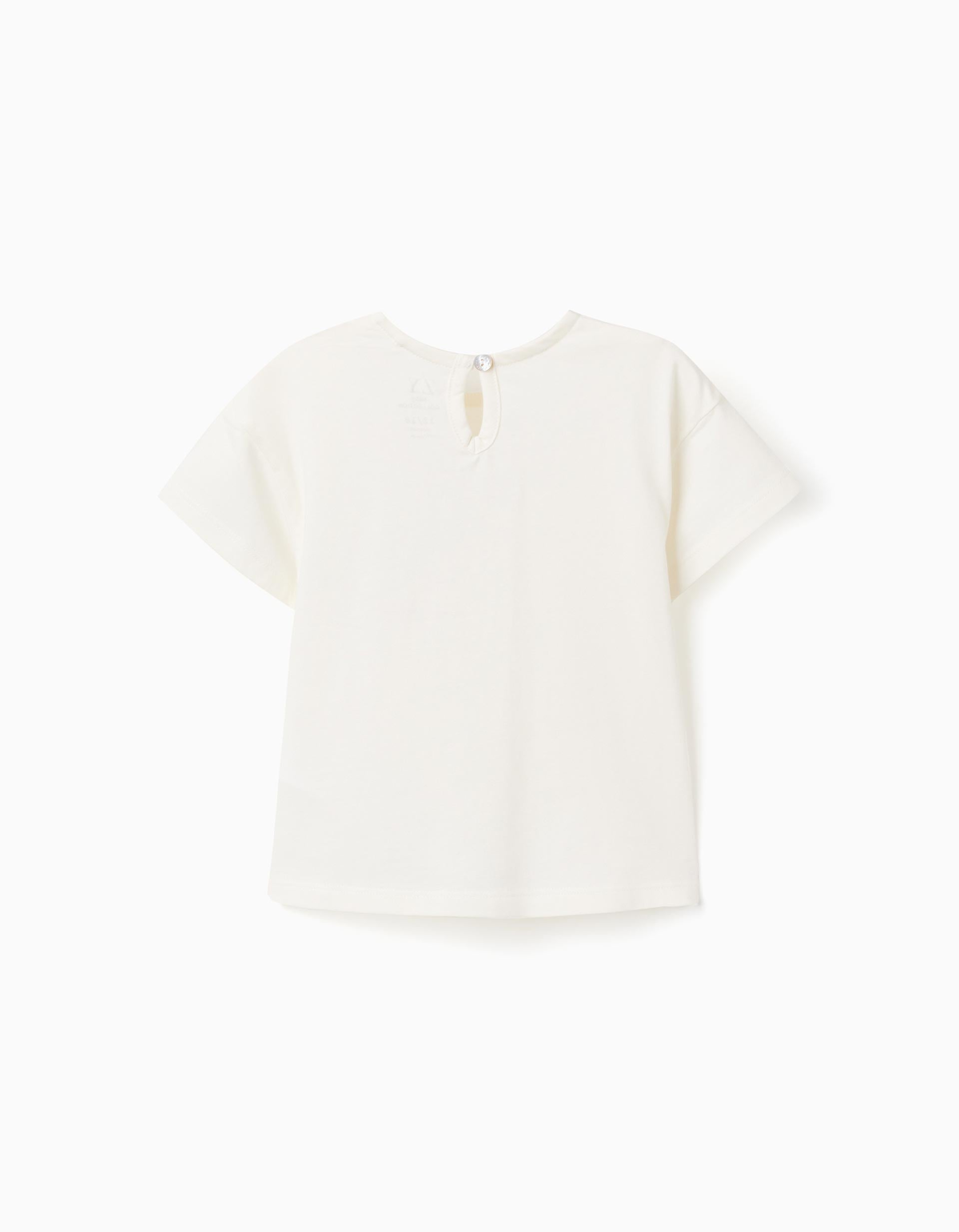 T-shirt en coton avec poche brodée pour bébé fille, blanc