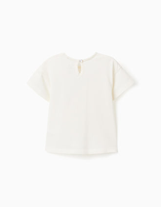 Camiseta de algodón con bolsillo bordado para bebé niña, blanco