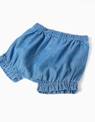 Cotton T-shirt and denim shorts set for baby girls, yellow/blue