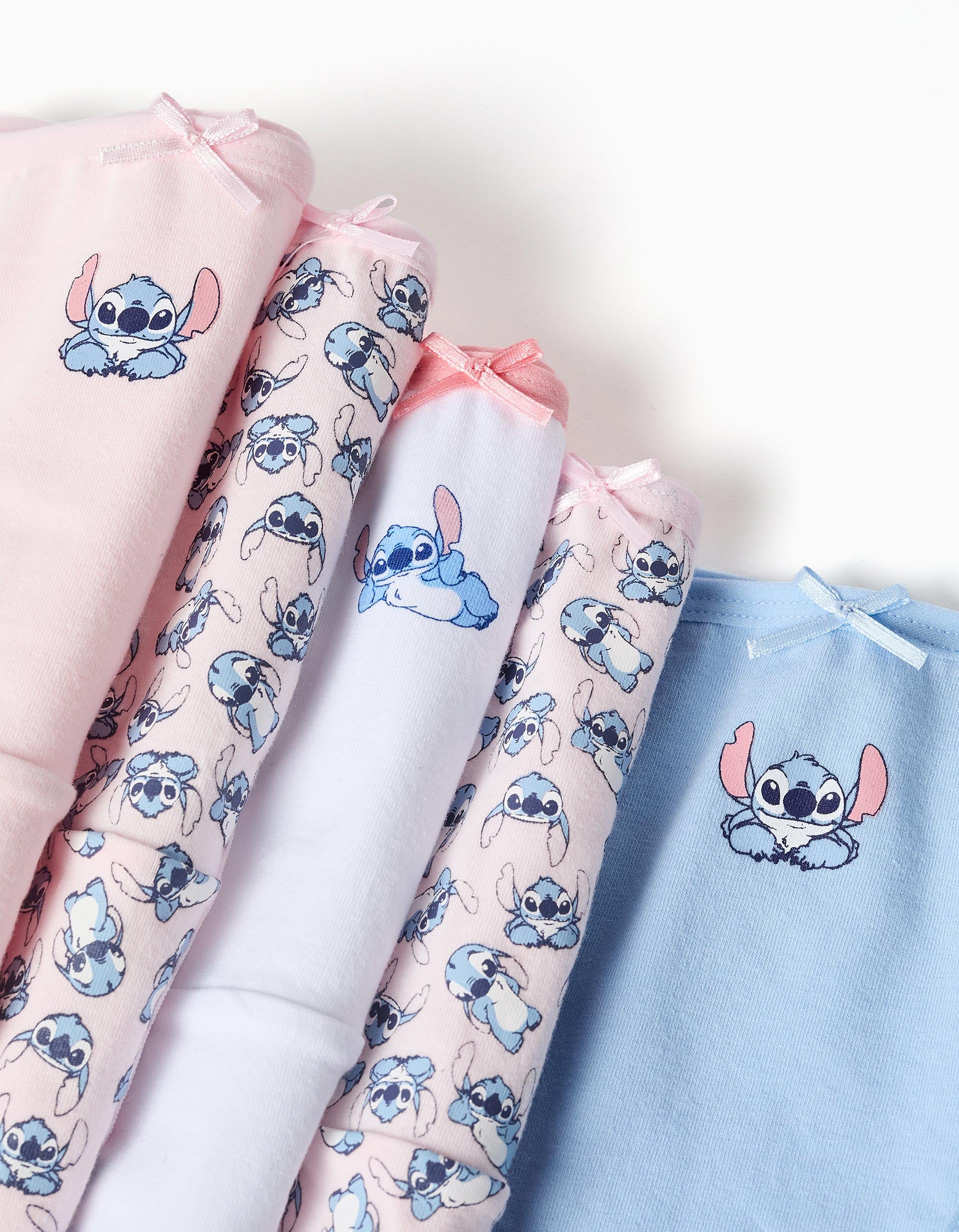 Pack of 5 cotton briefs with Stitch for girls, pink/blue/white