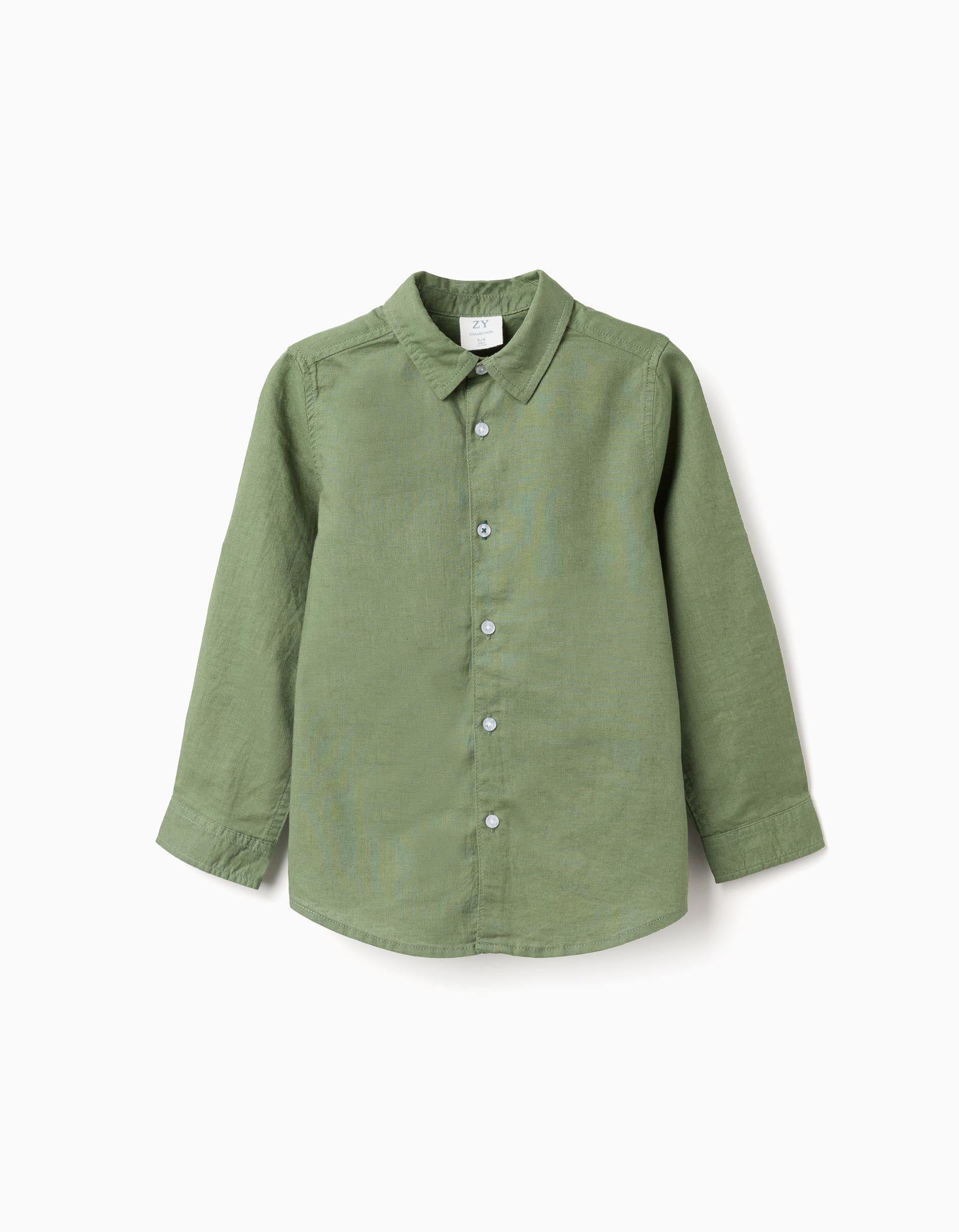Camisa de manga comprida em linho para menino, verde