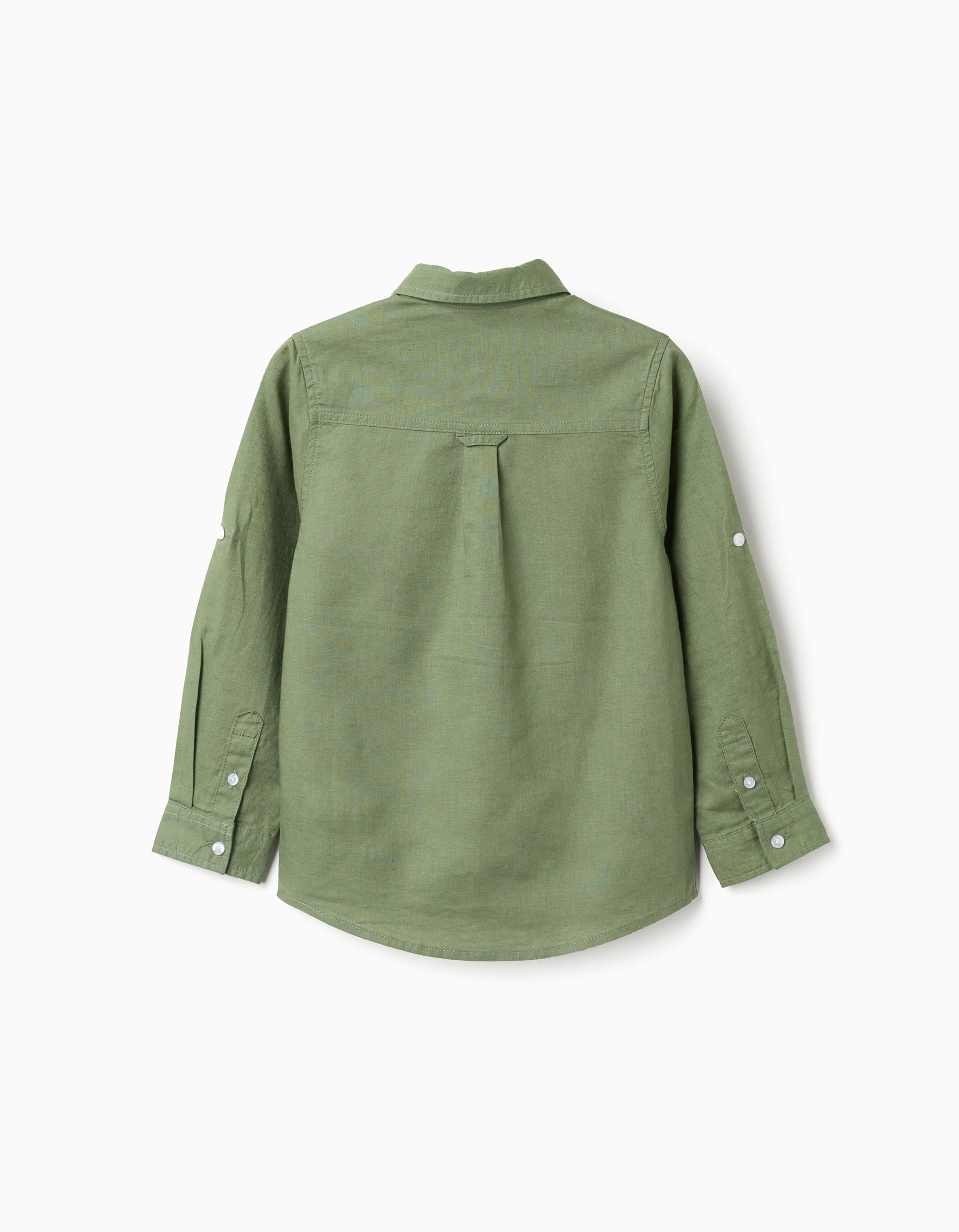 Camisa de manga comprida em linho para menino, verde