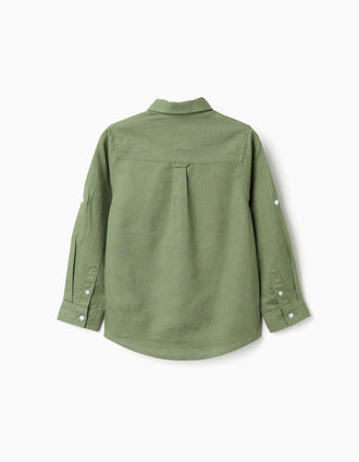 Long sleeve shirt in linen and cotton for boys, green