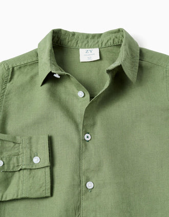 Long sleeve shirt in linen and cotton for boys, green